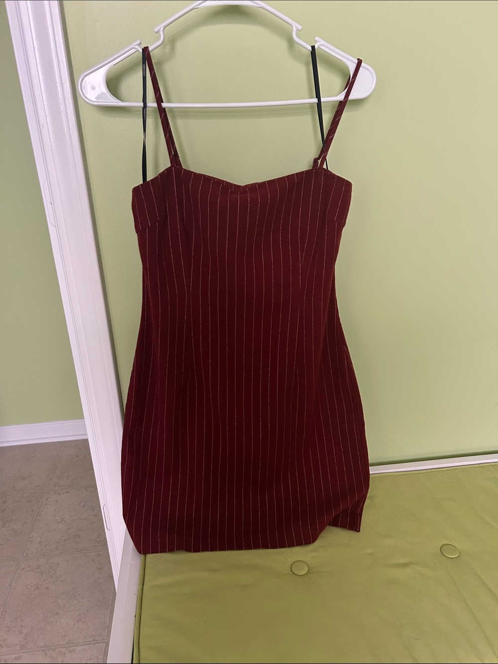 Women’s Burgundy Pinstripe Spaghetti-Strap Dress